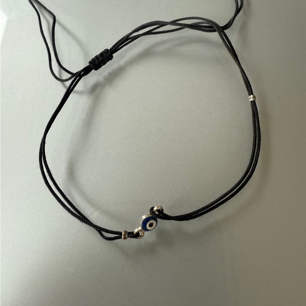 Black Cord Bracelet with Blue Evil Eye Charm